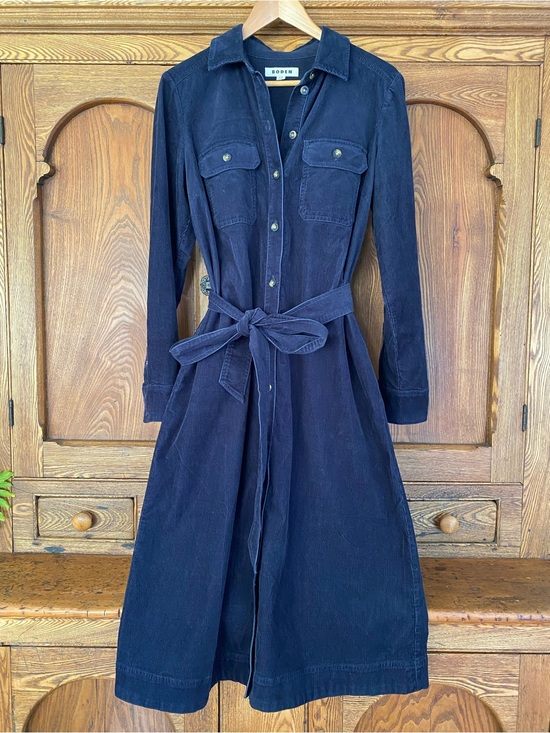 Boden Dresses & Skirts - Boden UK 14 US 8 10 navy blue corduroy shirt dress midi dress belt button collar